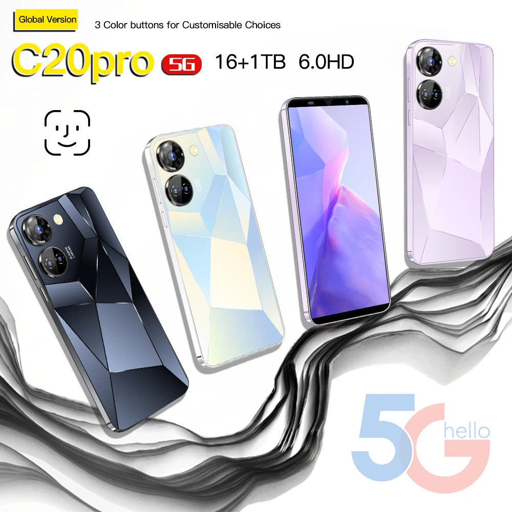 

New models Smartphone C20pro Android 13 Dimensity 9000 24MP+48MP 6800mAh 48MP 24MP mobile phone 5G 16GB+1T