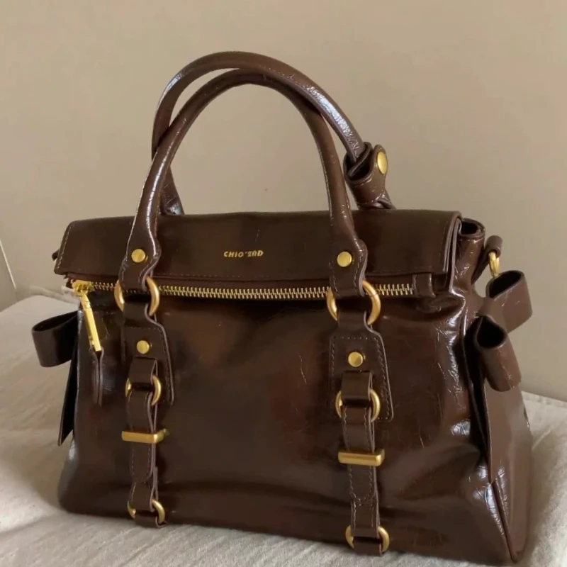 

Luxury Women's Handbag Fashion Brand Shoulder Bag High-end Hardware Motorcycle Style Tote Bag Zippered Crossbody Bag Briefcase