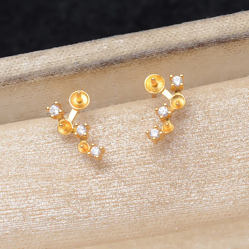 S925 Sterling Silver Earrings Base Findings Mountings Jewelry Mounts Fittings Accessories for 2-6mm Pearls 3 pairs/lot