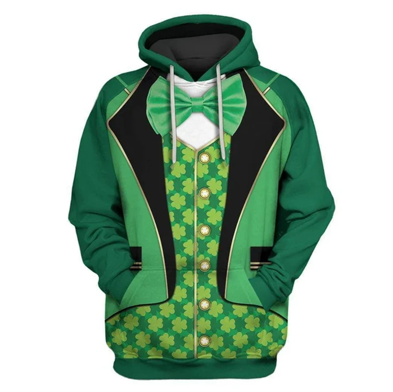 New Fashion Ireland Clover Graphic Hoodies Men Women 3D Printed Fake Muscle Cosplay Hoodie Tops St. Patricks Day Funny Clothing