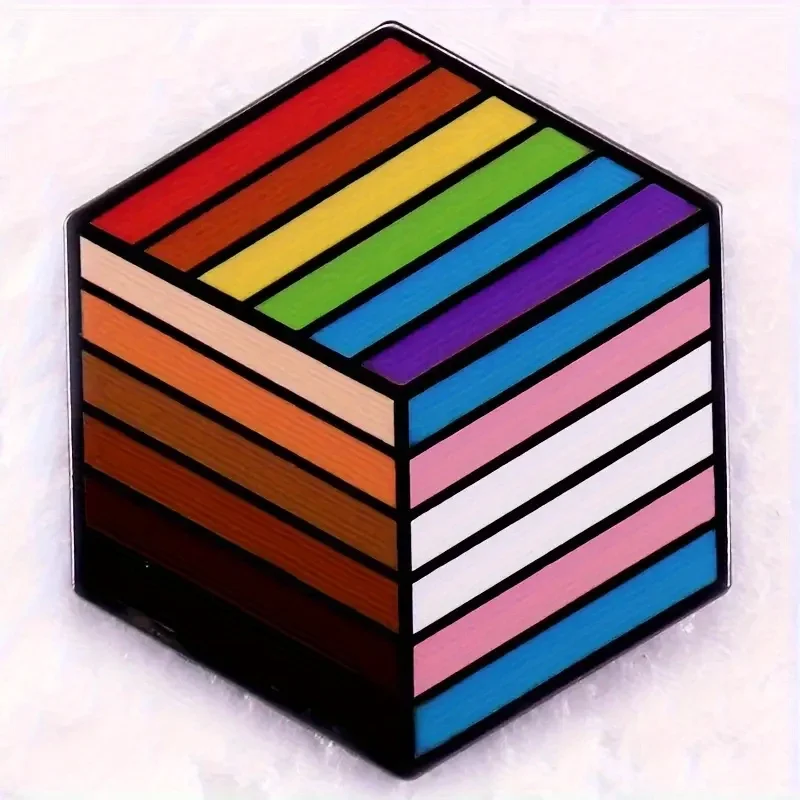 Inclusive Rainbow Cube Pin Pride Flag Brooch Progress Emblem