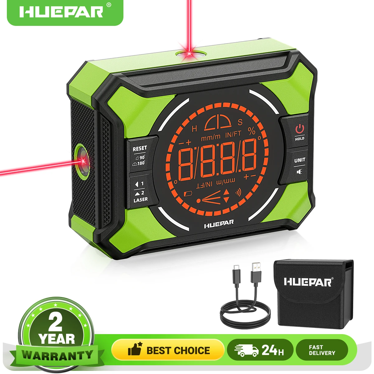 Huepar Digital Laser Angle Gauge Electronic Protractor Angle Finder With LCD display Screen & Magnetic Inclinometer Laser Dot