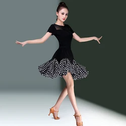 Latin Dance Dress Female Sexy Suit 2025 Summer New Fashion Splicing Performance Dance Training Skirt Short Sleeves Line Clothing