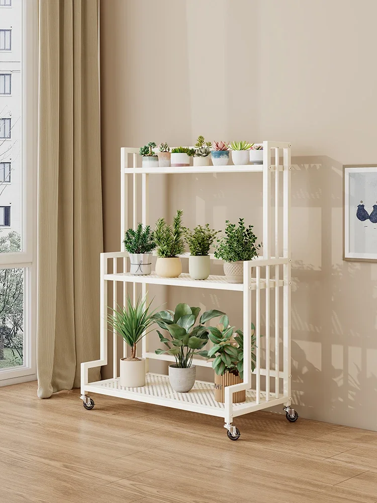 Flower stand Cream wind living room Multi-layer shelf Removable metal pot stand Simple floor-to-ceiling balcony flower pot stand