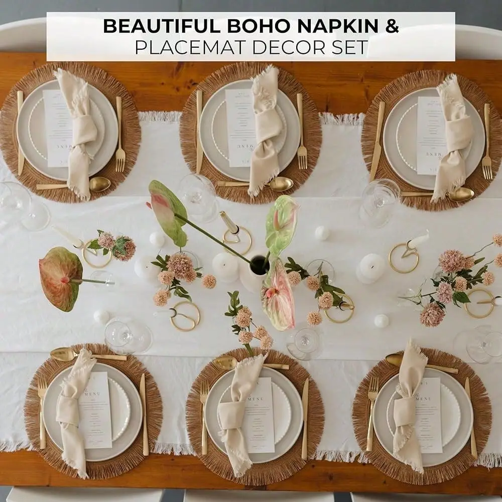 

Boho Table Placemats Set Of 6 With Matching LinenTextured Napkins Beautiful Natural Decor Elevates Your Dining Room Or Kitchen