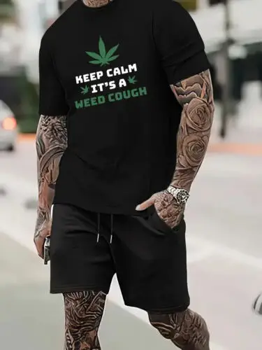 

''It's A Weed Cough'' Graphics Men's Short Sleeve T Shirt And Sports Casual Suit