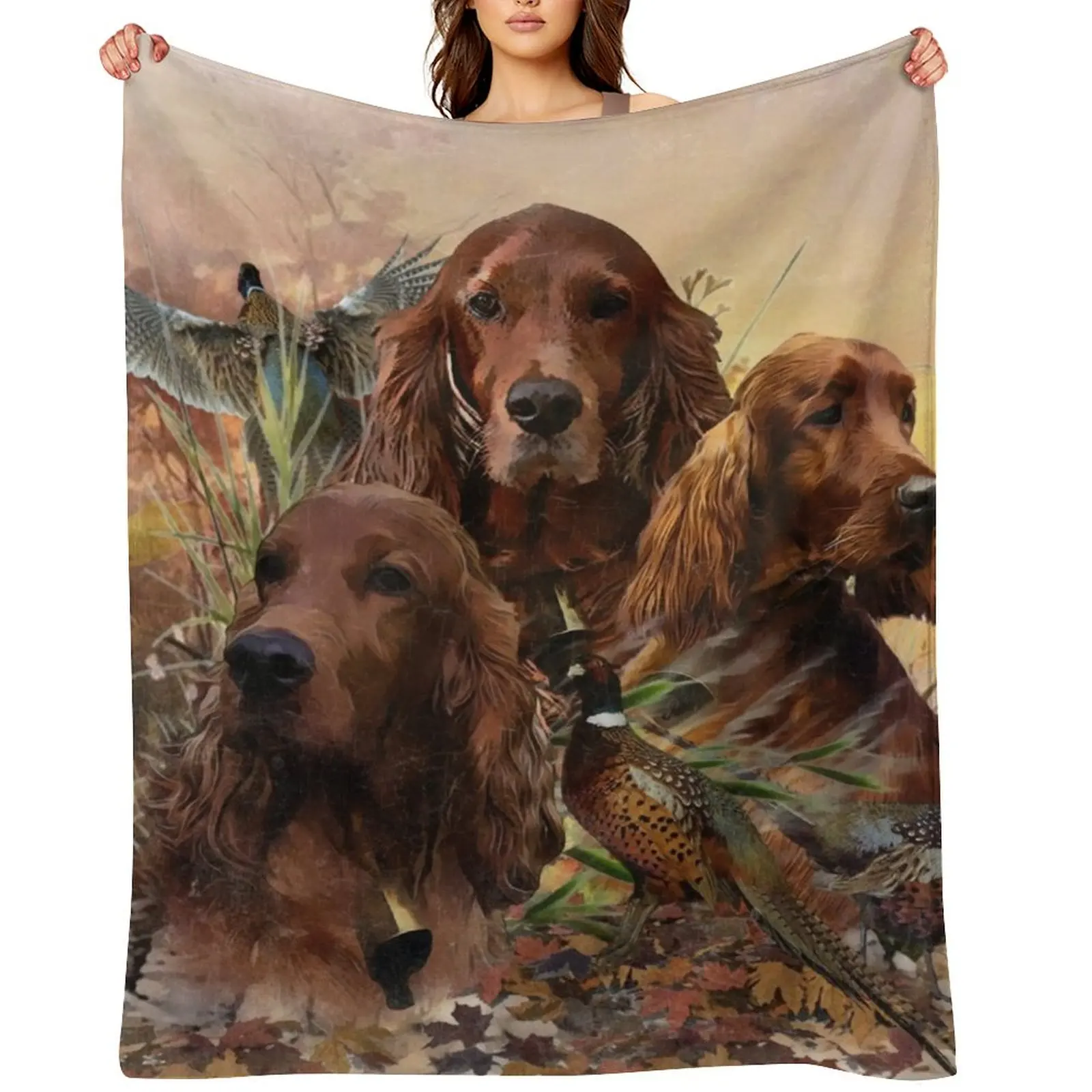 

Irish Setters with Pheasants - Passion Hunt Throw Blanket Giant Sofa Multi-Purpose Luxury Thicken manga Blankets