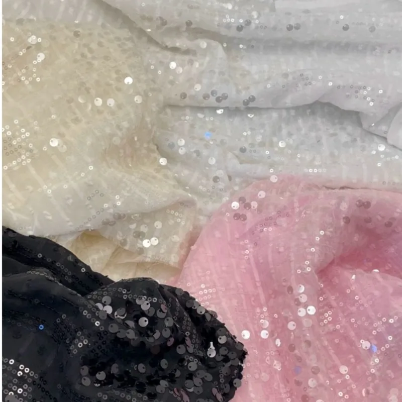 Summer new chiffon jacquard sequin fabric crystal slice fashion short sleeved dress curtain stage design DIY