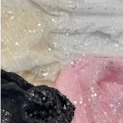 Summer new chiffon jacquard sequin fabric crystal slice fashion short sleeved dress curtain stage design DIY