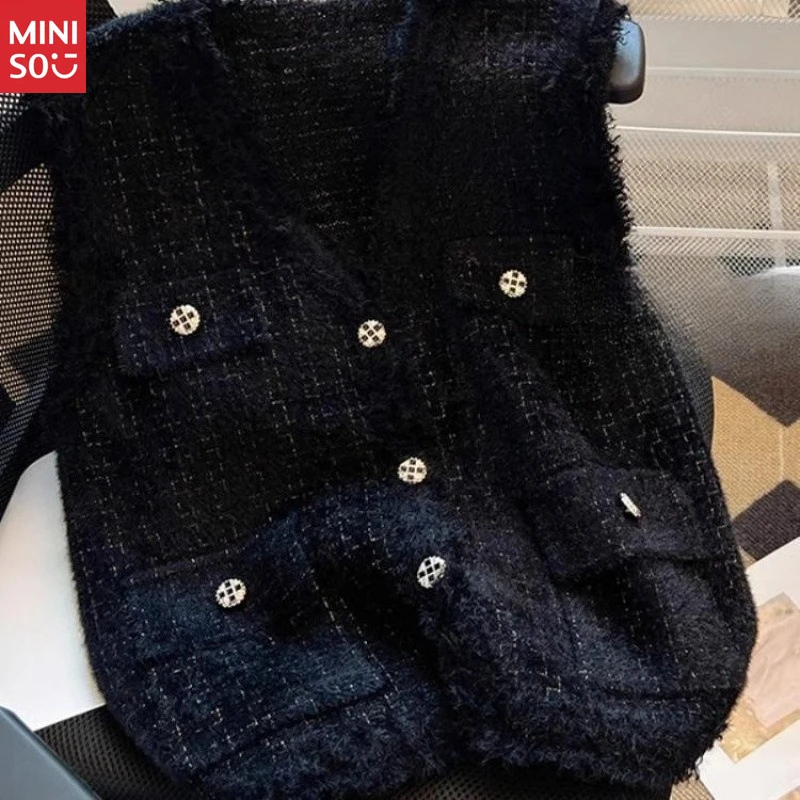 مينيسو 2025 سترة نسائية |   صدرية تويد أنيقة |   سترة كاجوال منسوجة للنساء