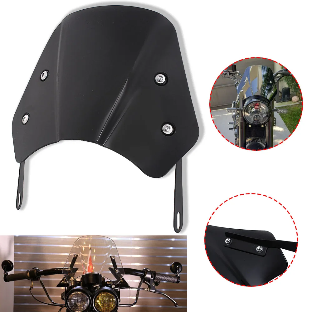 Brand New Windshield And Metal Bracket Polycarbonate Injection Molding Easy To Install For 5-7 Inch Retro Motorcycle Universal