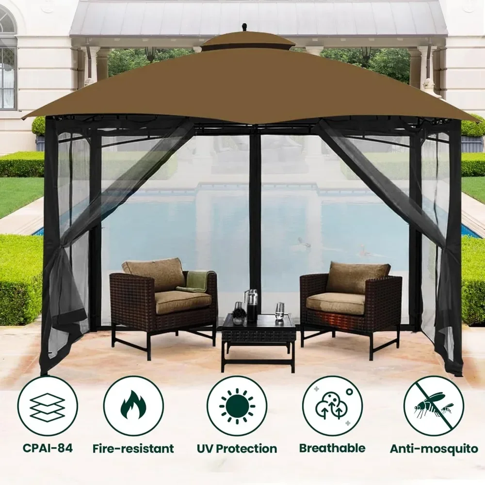 Gazebo jaring nyamuk pengganti Universal, 10 'x 12' layar jaring kanopi luar ruangan 4-Panel tirai sisi, dengan ritsleting