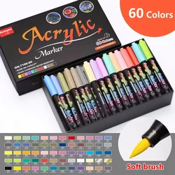 12-60 Colors Acrylic Markers for Art Sketching Manga Painting Brush Pen scrapbooking Stationery art supplies Colors lettering