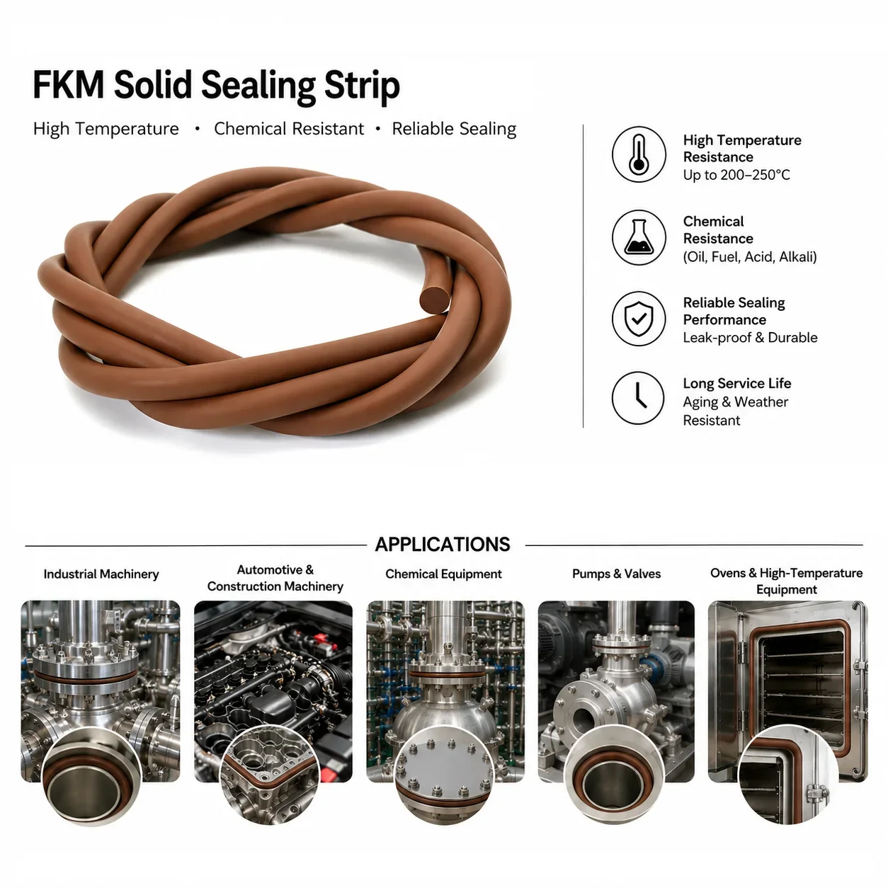Brown Solid Fluorine Rubber Strip Dia 1 2 3 3.5 4 5 6 7 8mm O Ring Cord FKM Rubber Seal Gasket Chemical Resist High Temp& Oil