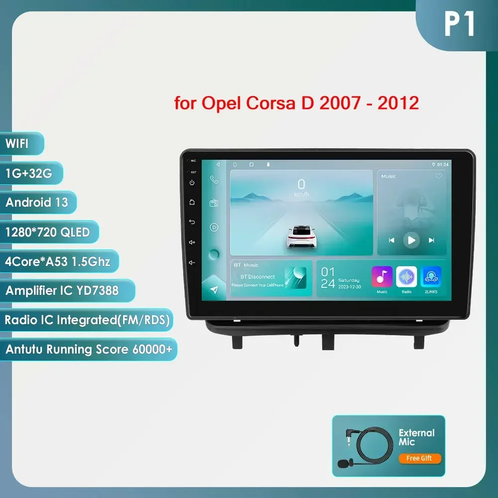 Carplay 4G 2Din Android 14 Autoradio voor Opel Corsa D 2007-2012 Hatchback Van Multimedia Video GPS DSP AI Intelligente Speler RDS - afbeelding 1