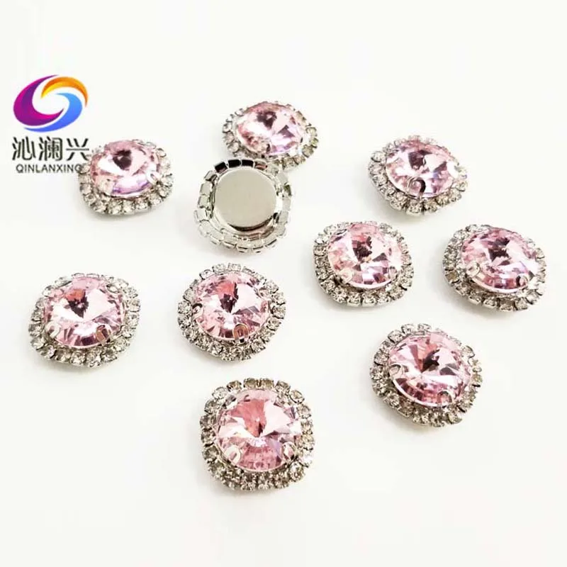 Pink Color Glass Crystal Rhinestones, Round Shape Sew on Buckle, Used for Needlework, Diy/Clothing Sewing Accessories