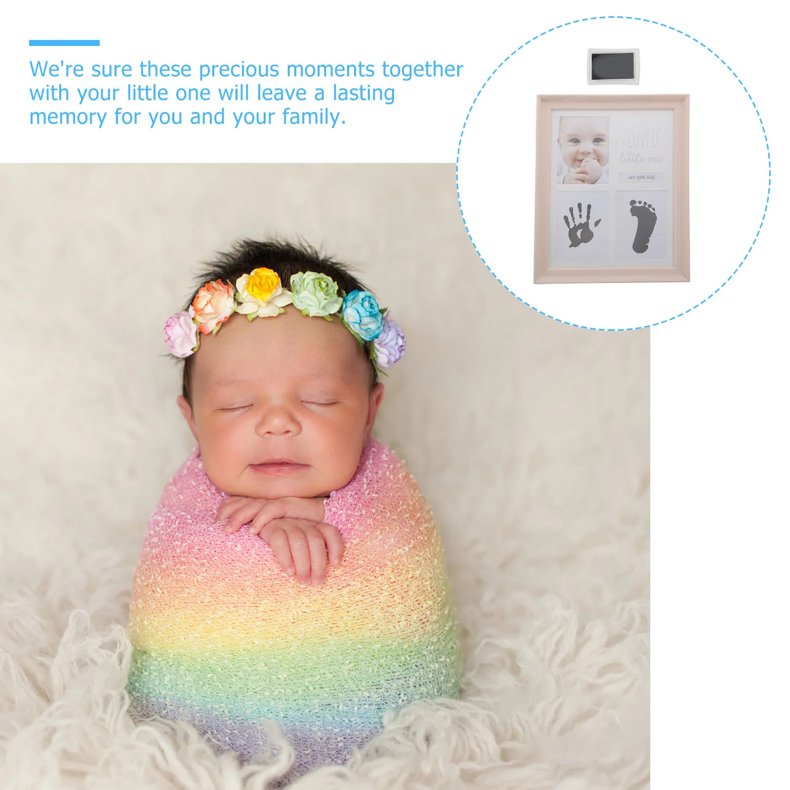 1Set Baby Hand and Footprint Frame with Ink Pad Newborn Keepsake Gift for Baptism Christening Baby Shower DIY Memory Scrapbook