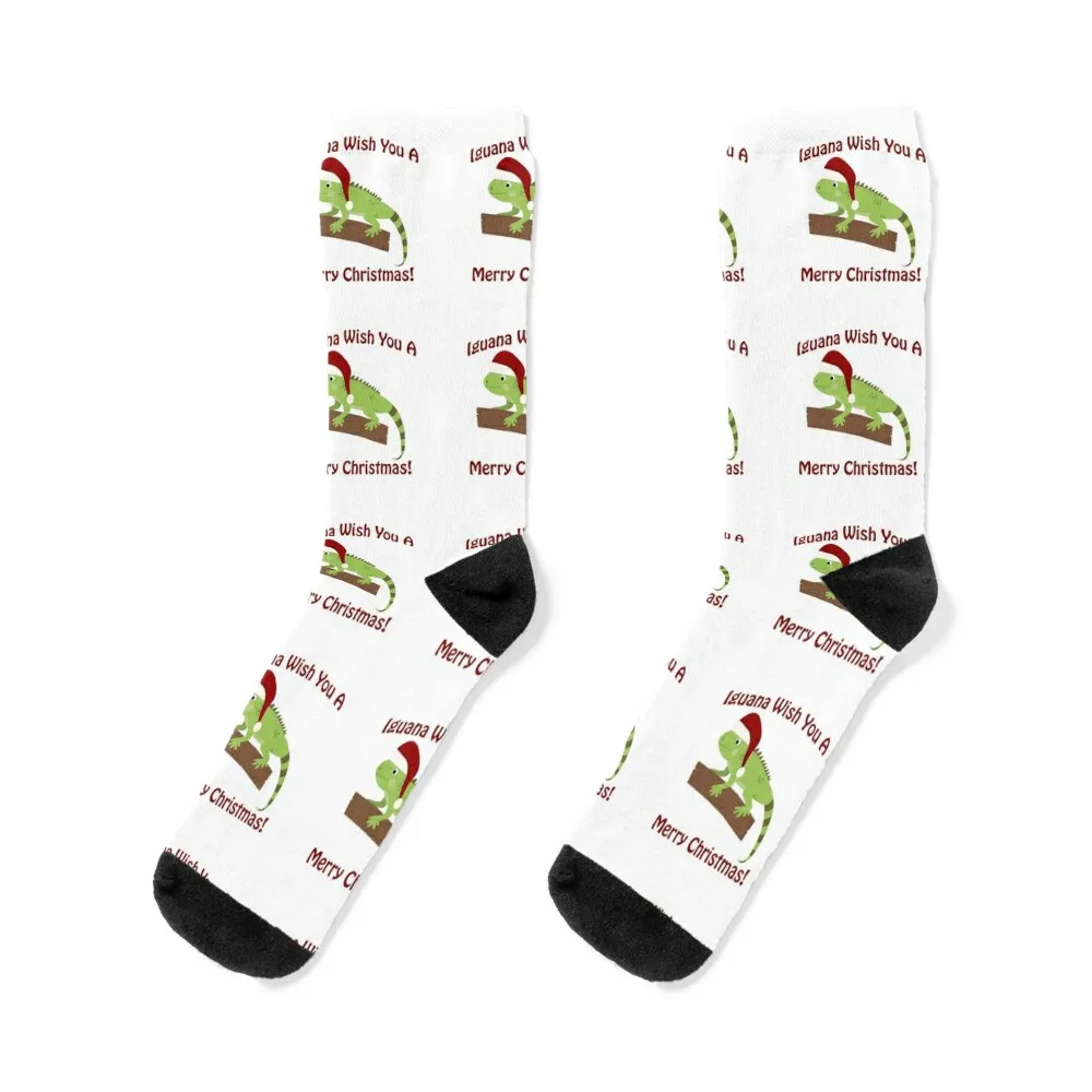 Iguana Wish You A Merry Christmas Socks aesthetic hiphop Climbing Men's Socks Luxury Women's