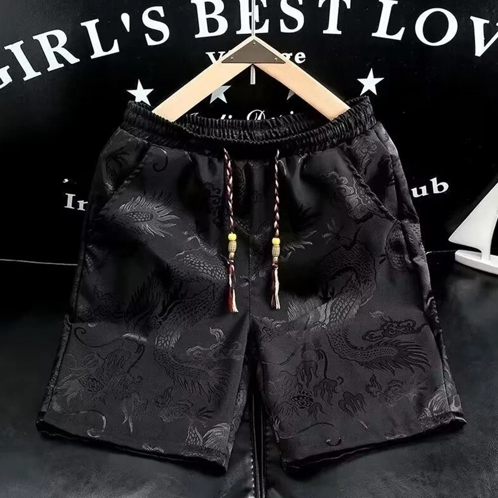 Breathable Shorts Breathable Casual Shorts M White Men Knee Shorts Loose Fit Pentagram Design Solid Pattern Summer Wear