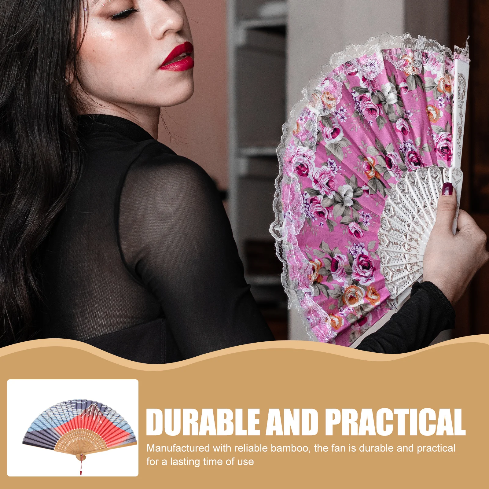 

Japanese Style Bamboo Folding Silk Fan Vintage Handheld Lightweight Fan for Summer Travel Party Wedding Handheld Fans