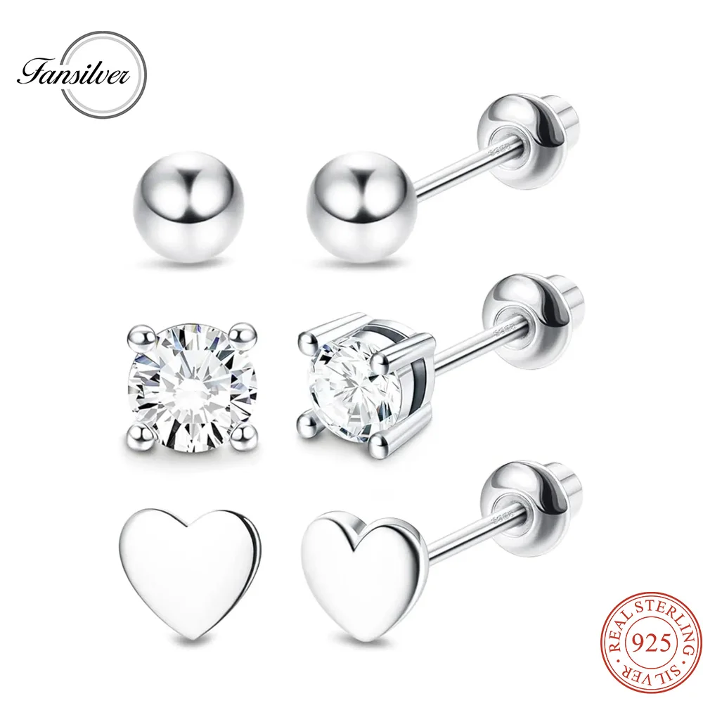 

Fansilver 3Pairs 925 Sterling Silver Cartilage Stud Earrings for Women White Gold Plated Tiny Stud Earrings Screw Back Earrings