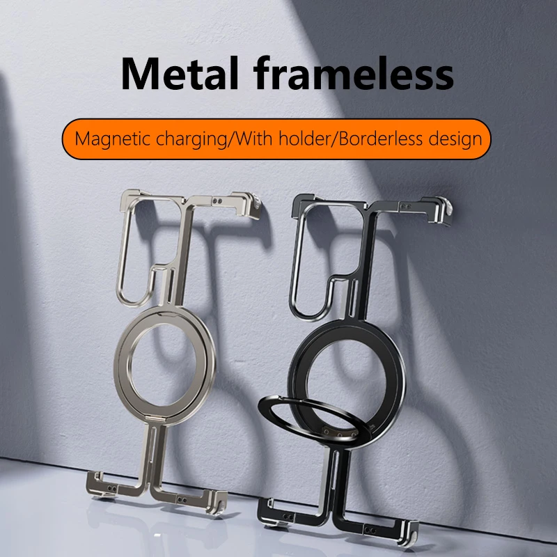 

Titanium Frameless Magnetic Phone Case For Samsung Galaxy S23 S24 Ultra Plus Protective Shock Absorption Aluminum Holder Cover