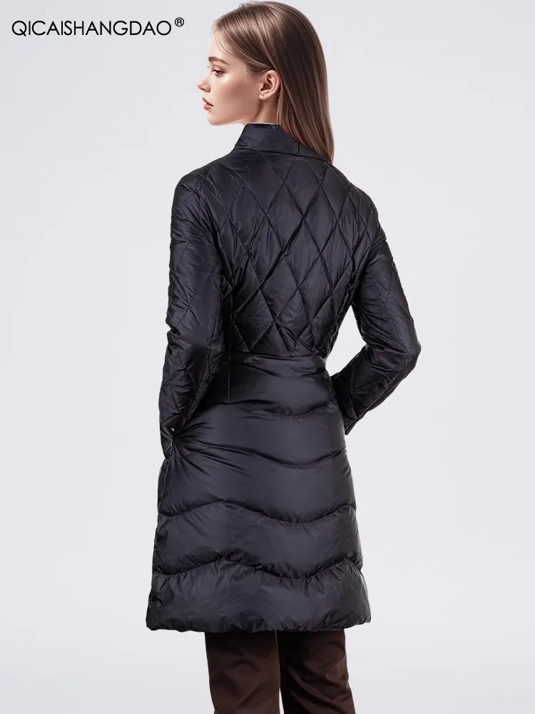 Fashion Women\' Winter Black Long Embroidered Down Jacket Warm Bodycon White Duck Down Puffer Coat Fashion Casual Winter Parkas
