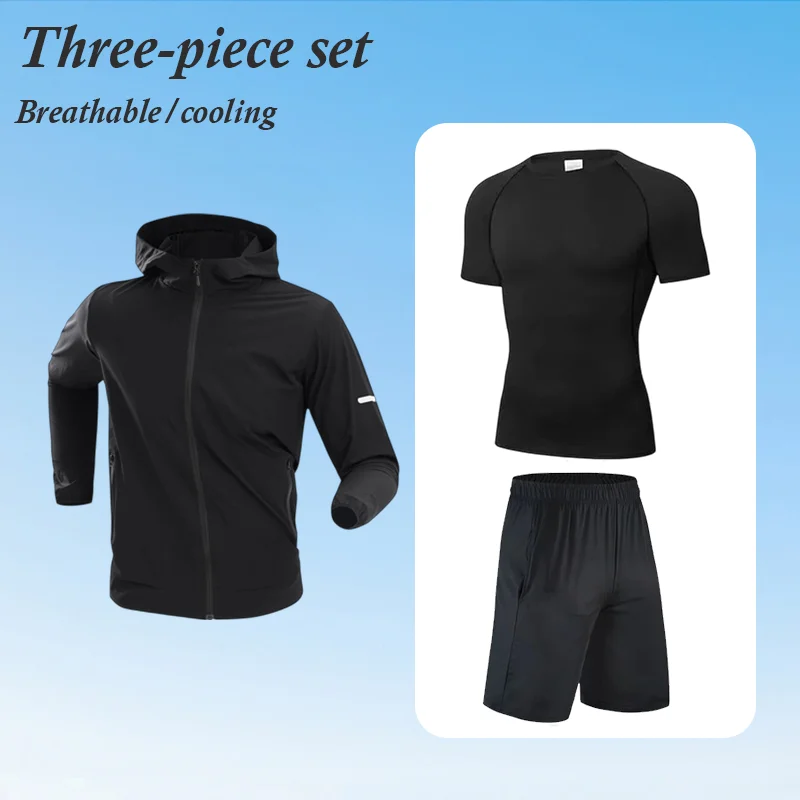 

Весенне-летний быстросохнущий спортивный костюм для мужчин, комплект из четырех предметов для бега, фитнеса, велоспорта и активного отдыха