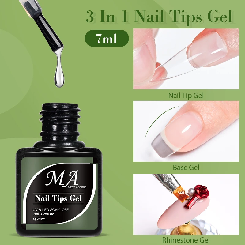 

MEET ACROSS 7ml 3 IN 1 Nail Tips Gel Clear Fake Nail Extension Function Long Lasting Rhinestone Gel Adhesive Glue Manicure