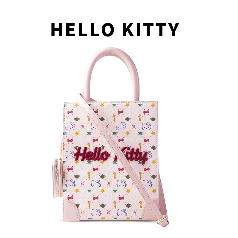 Anime Cartoon Hello Kitty Summer New Handbag Kawaii Printed Embroidery Women Shoulder Messenger Bag Girls Shopping Pouch Gift