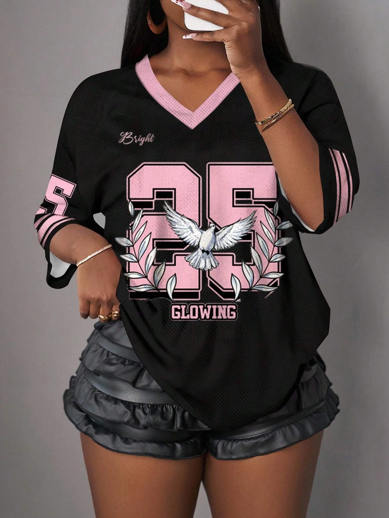 

Women's NO. 25 Printed V-Neck Short Sleeve Hole Mesh T-Shirt Summer Tee Baseball Jerseys Plus Size Women's Sport T-Shirt tops