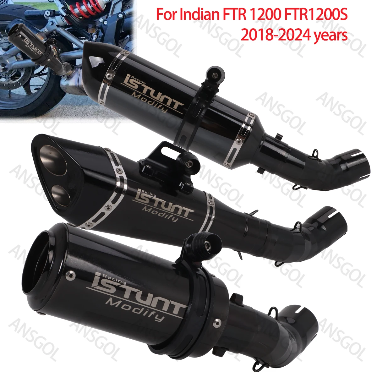 

For Indian FTR 1200 FTR1200S 2018-2024 Escape Modified Exhaust Link Mid Pipe FTR1200 Exhaust System Glossy Black