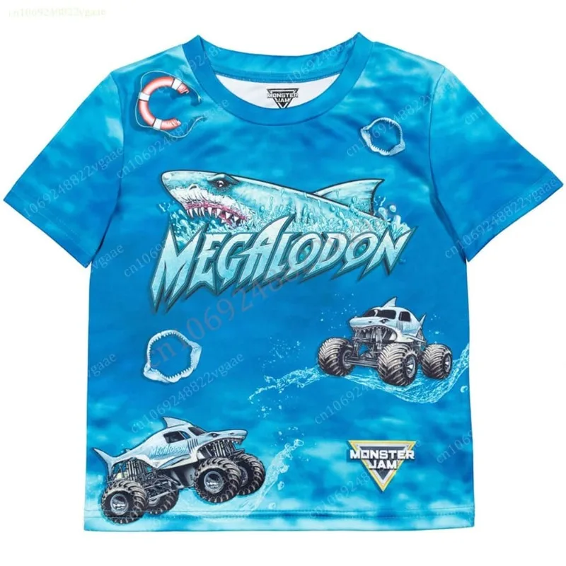 

Monster Jam Grave Digger Kids T-Shirt Full Print Monster Truck Graphic Short Sleeve Tee Breathable Casual Top for Boys DailyWear