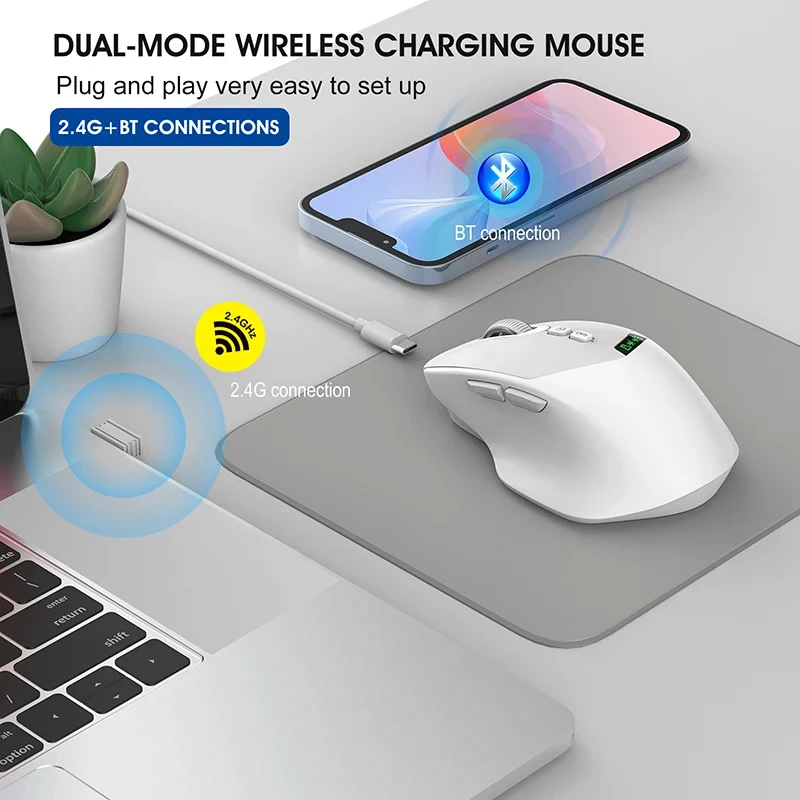 Best-Selling Dual-Mode Wireless Mouse Bluetooth 5.0-2.4g, Silent Click Without Noise, 500mAh Rechargeable Battery, Battery Displ