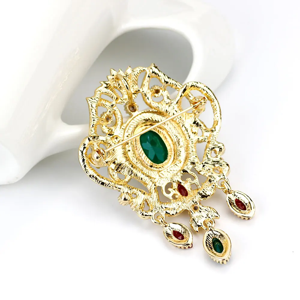 Sunspicems Gold Color Moroccan Jewerly Crystal Brooch Arabic Women Brooch Pins Full Rhinestone Bride Wedding Bijoux