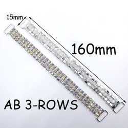 Rhinestone Reinforce Chain Connectors, Crystal Swimming Wear Bikini Decoration, Crafts, Clothing Accessories, 160mm, 3Rows, 2Pcs