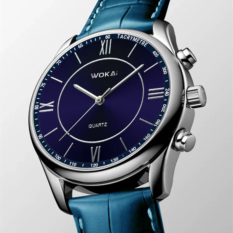 Mens Casual Wristwatch Elegant Blue Quartz Leather Strap Watches Masculino Relogio Fashion Male Clock Out-door Reloj Hombre