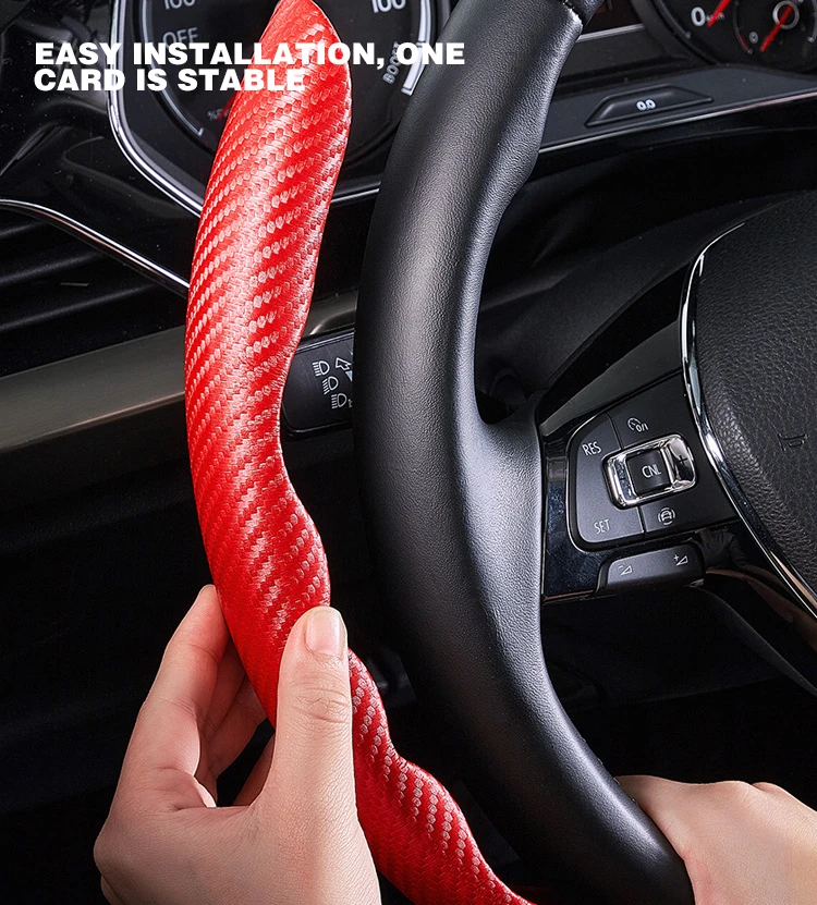 1 Paar Kohle faser Leder Auto Lenk abdeckung 1k Mikro faser Leder PVC Rad Booster Abdeckung rutsch fest universell – Detail 2