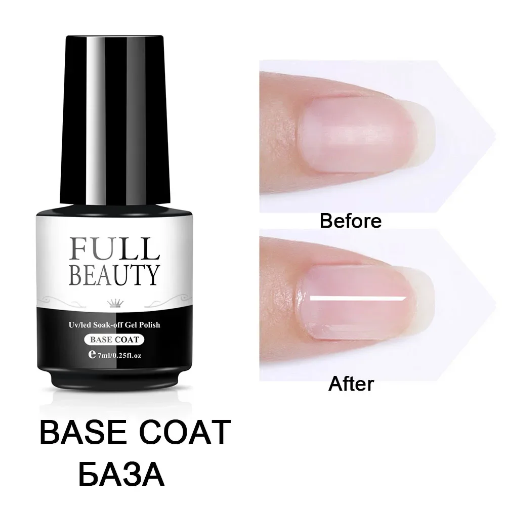 7ml Top Base Coat Gel Polish Long Lasting Soak off Gel Varnish Shiny Sealer Nail Art Manicure Color Gel LACQUER