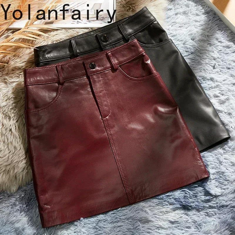 100% Real Sheepskin Leather Skirts for Women Spring Autumn 2023 Female High Waist Skirts Sexy Slim Mini Skirt Falda Mujer Zjt240