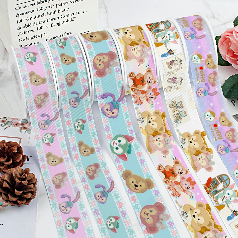 Disney Cartoon Duffy StellaLou.ShellieMay Printing Grosgrain Ribbon 5Yards for DIY Hair Bows Merry Party Dec Meterials