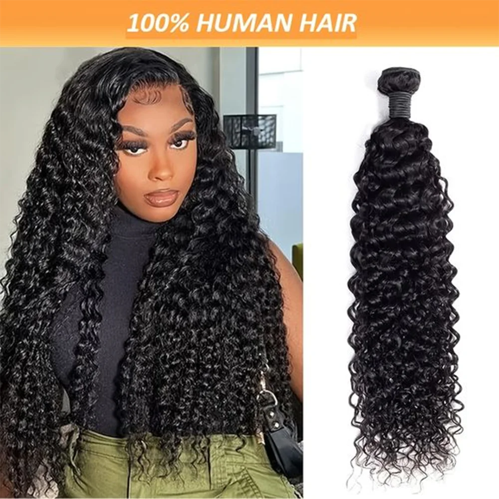 Cabelo humano brasileiro Weave Bundles, Profunda Extensão Do Cabelo Encaracolado, Kinky Curly, Cor Natural, 3 Pacotes