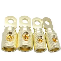 Pure copper 4 Gauge Terminals Gold-plated 4 Gauge Gold Ring Set Screw Yellow Battery Ring Terminals Car audio modification