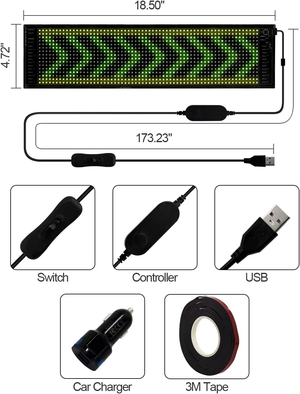 GOTUS-Rolling Publicidade LED Signage, sinal de carro flexível, Bluetooth App Controlado, padrão de texto personalizado, programável, USB, 5V