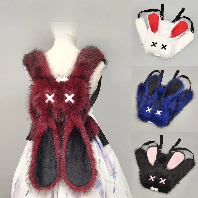 Dark Punk Anime Backpack Goth Lolita Rabbit Subculture Niche Y2k Rabbit Ears Furry Large Capacity Versatile Double Crossbody Bag