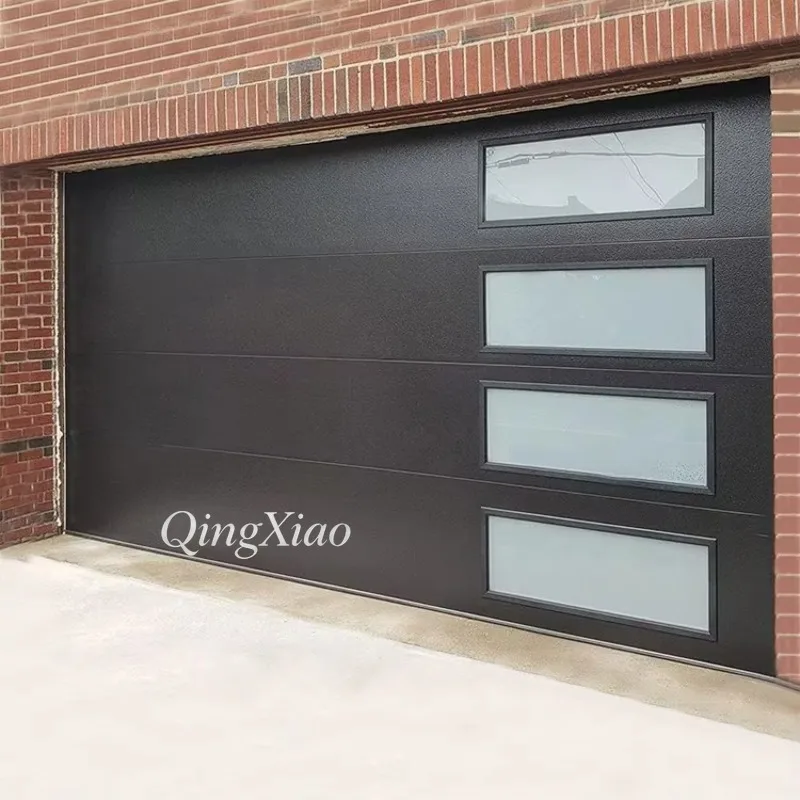 Aluminum Full View Glass Double Accordion Garage Door Black Glass Panel For Villa Household Exterior Renovation Custom Size