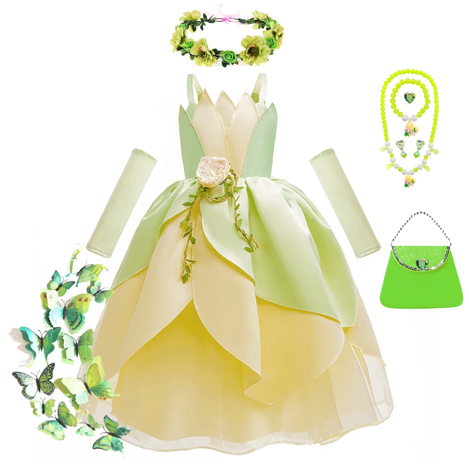 the princess and the frog dress Tiana Princess Costume Party Cosplay Throughout the movie Frog Princess Twirl Dress |