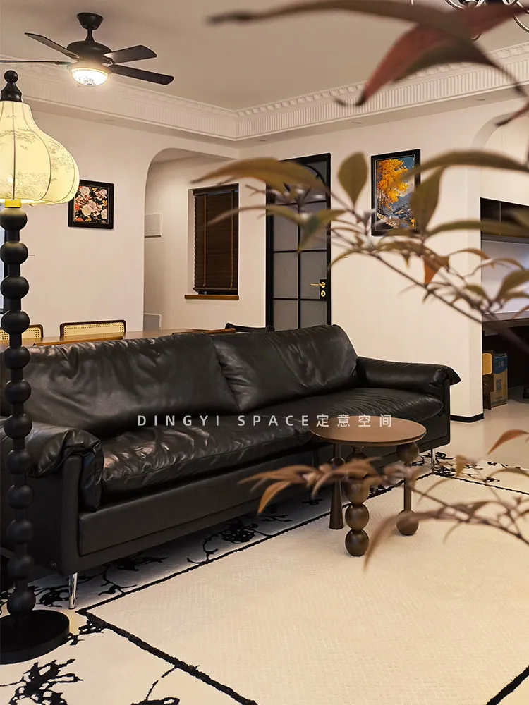 C13-retro style oil wax leather sofa first layer cowhide chinoiserie sofa green sofa