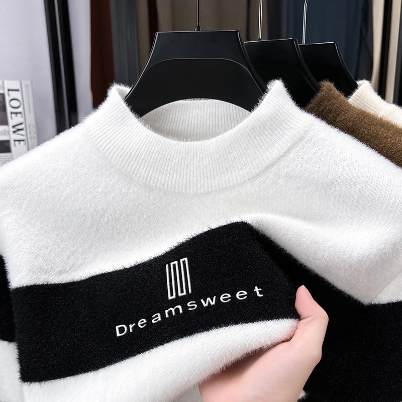 الرجال مصمم الأصلي متماسكة سترة الأمريكية كسول نمط مخطط وهمية الرقبة لينة الدافئة دافئ البلوز ملابس الخريف الشتاء عادية #1