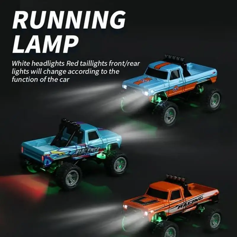 Mini RC Truck 1:64 Scale Monsteres Climbing Car Alloy Model 2.4G Remote Control Electric Toy Off-road Crawler Vehicle With Light